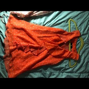 Dres up tank orangeish peach polka dots ruffled